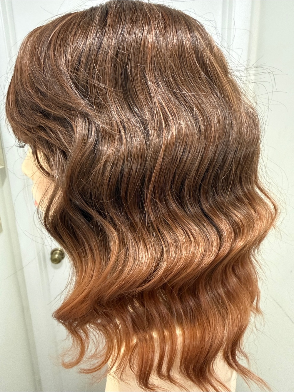 HAIR, 14” Wavy Bob with Bangs, Brown to Copper Ombre Auburn